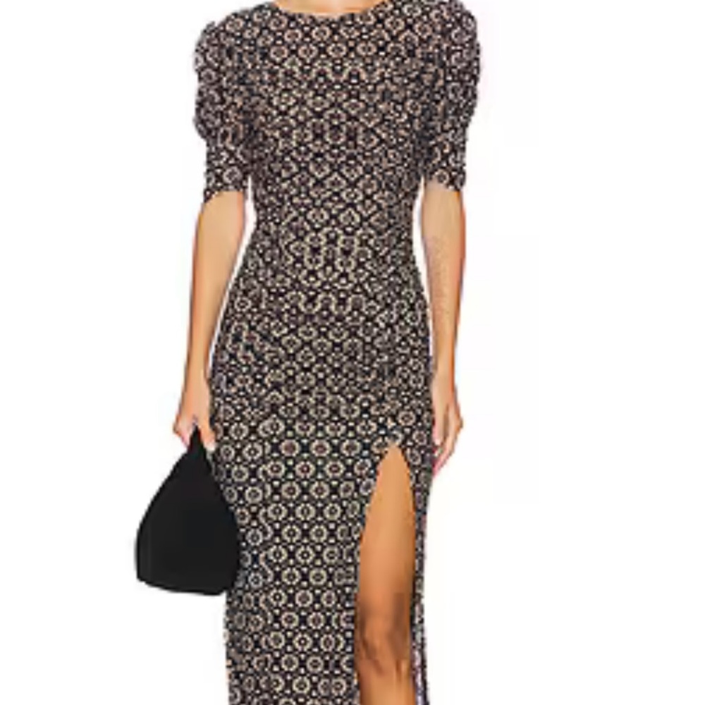Free People Black and White Sheath Dress with Puff Sleeves
